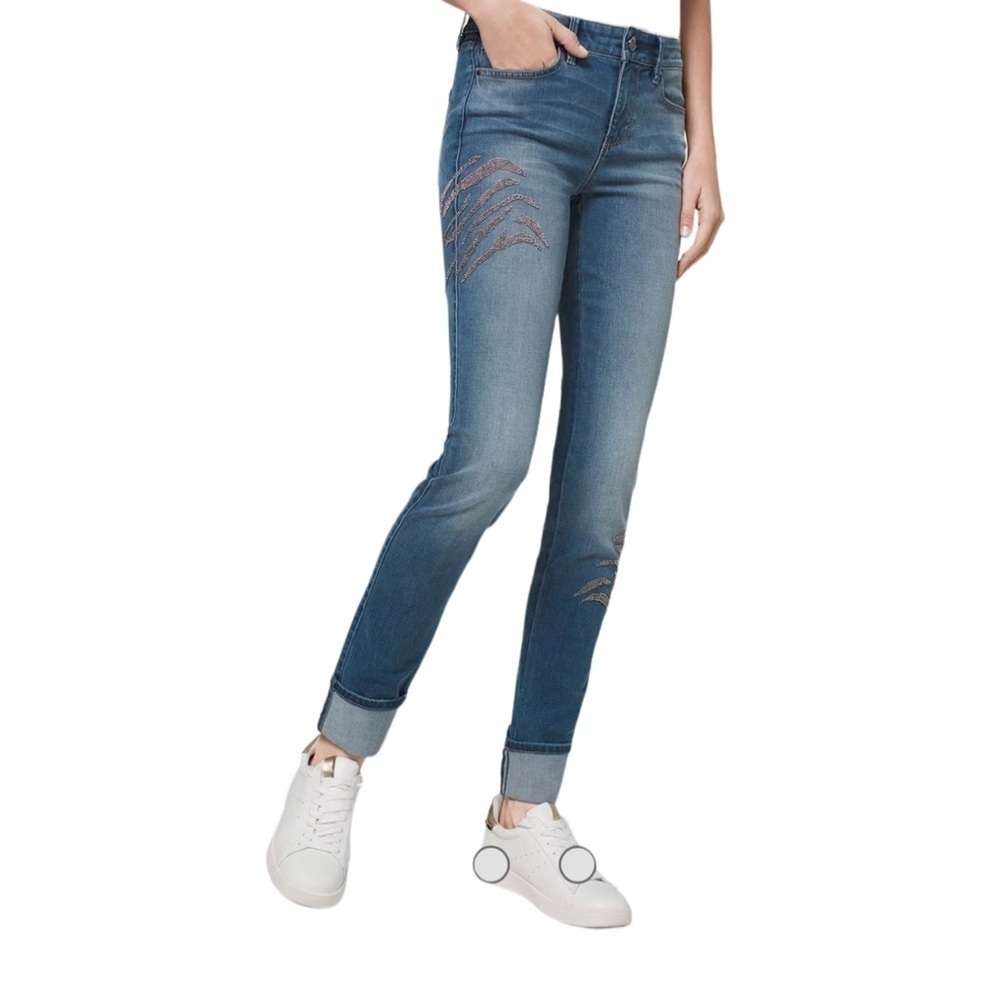 WHBM Mid Rise Beaded Slim Leg Ankle Length Stretchy Jeans Blue Size 2